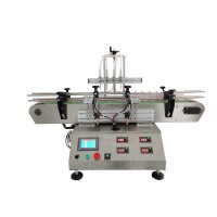 LY Automatic Touch Screen Control Four Heads Nozzles Liquid Filling Machine Magnetic Pump With Small Conveyor Line For Fruit Juice Drink Milk Dispensing Fill 0.4KW 220V/110V 50/60Hz